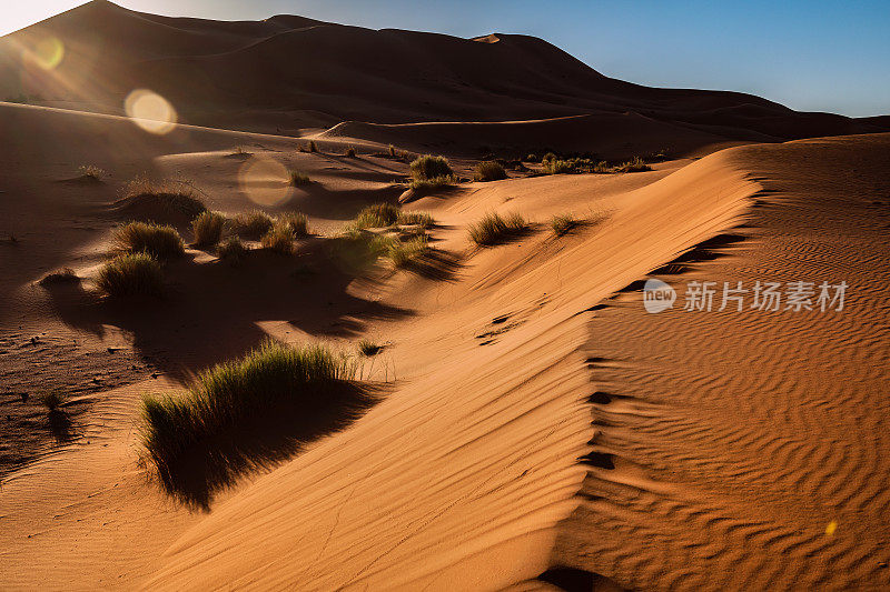 沙子和Erg Chebbi沙漠，Merzouga，摩洛哥，北非